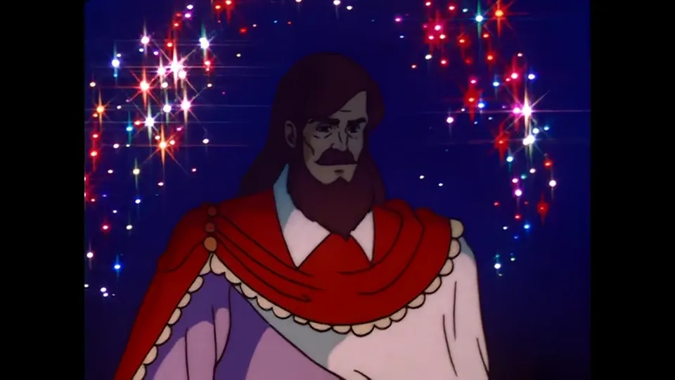Coran, ringed by the sparkle effect the film uses for a vision rather than a spell.