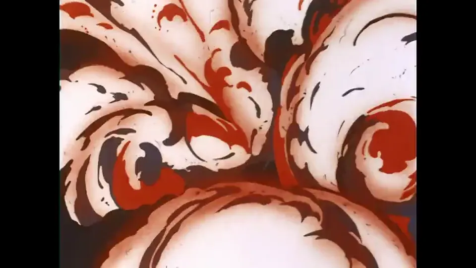 The same face at the end of the transformation, red and contorted. Two frames, two seconds, and the most violent image in the film.