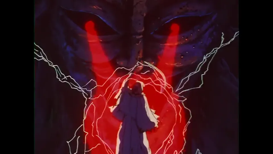 A creature made of red lightning, one of several magic effects the film builds rather than reuses.