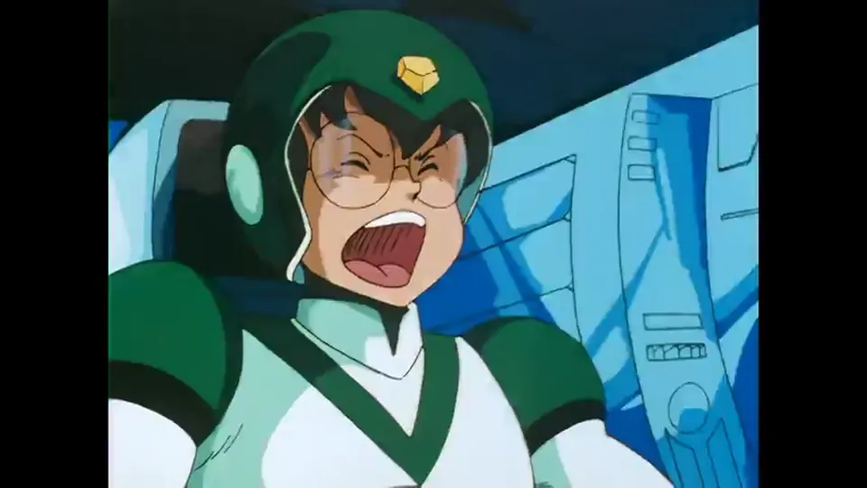 Pidge shouting in the cockpit, glasses and all.