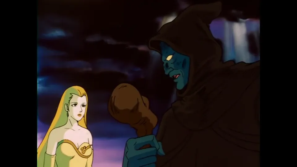 A blonde woman held by a Drule, the film’s last hostage beat.